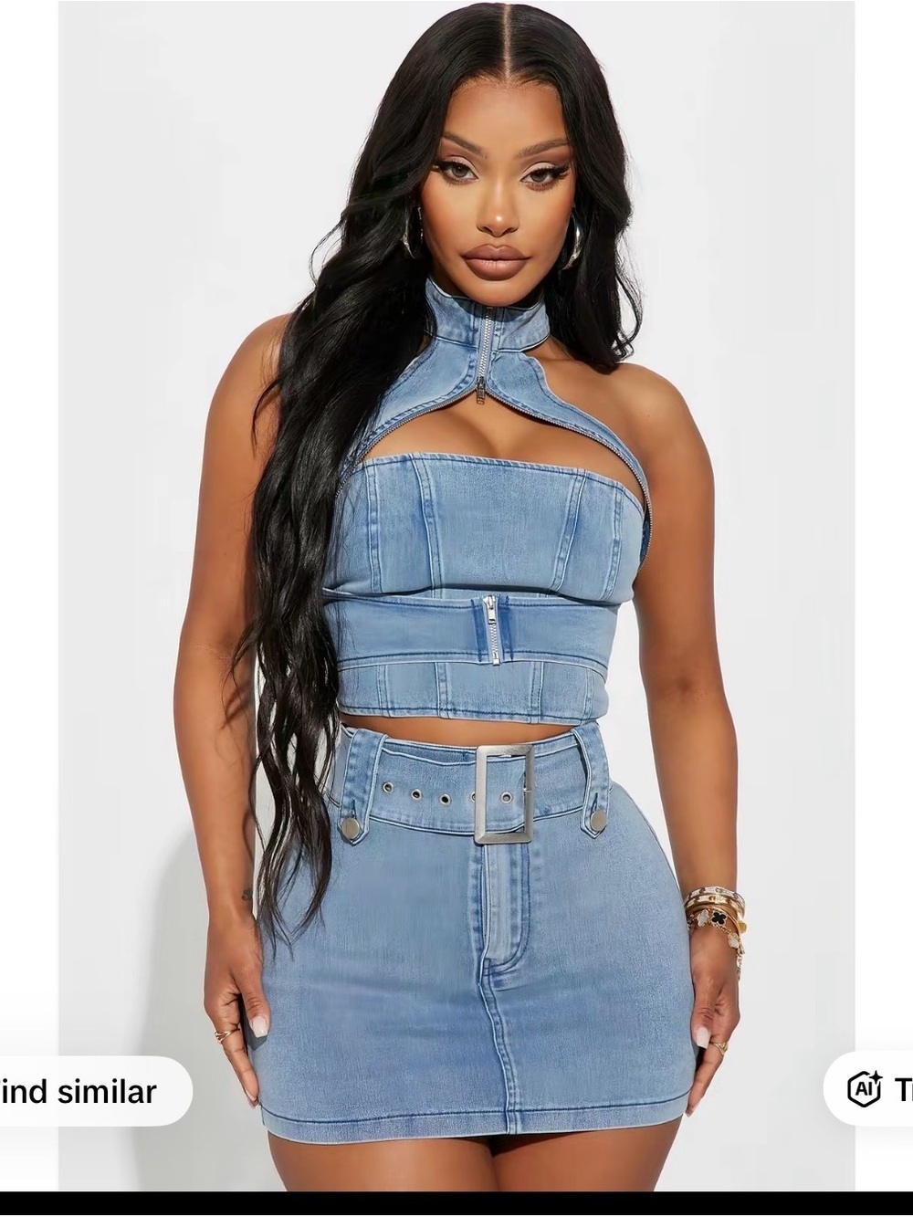 Light Blue Denim Halter Crop Top - Women